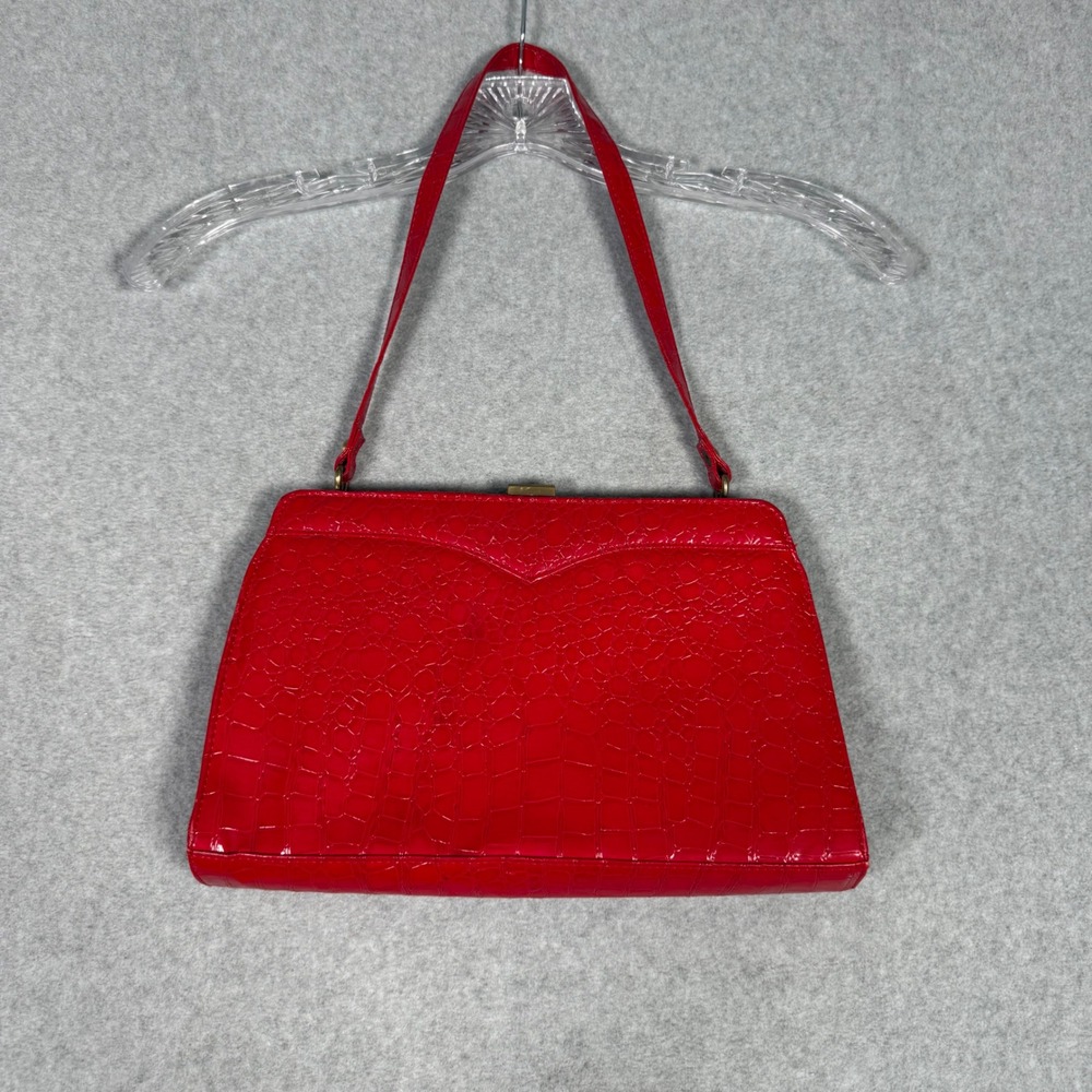 Folter Rockability Red Faux Crocodile Embossed Handbag Vintage Pin-up Style Goth